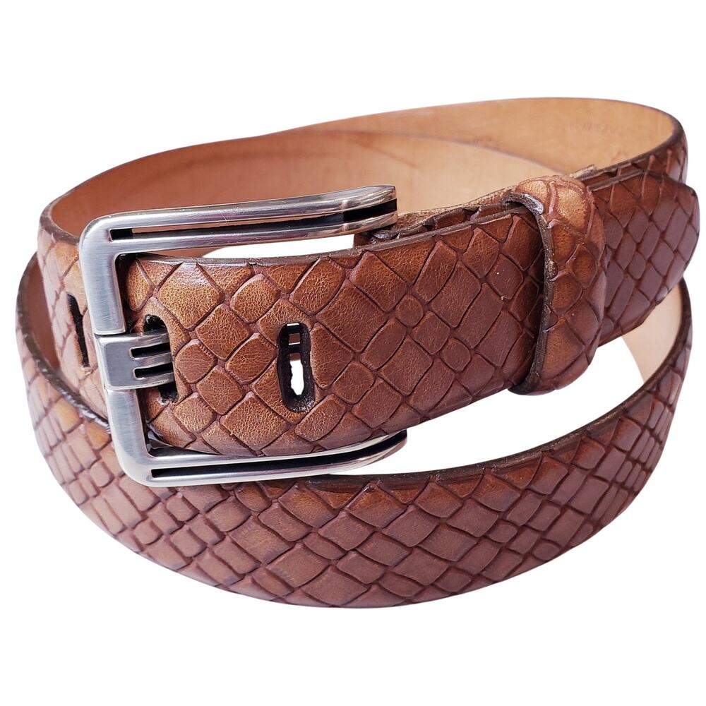Martin Dingman Woven Embossed Handmade Saddle Leather Belt Brown Men's 42 USA